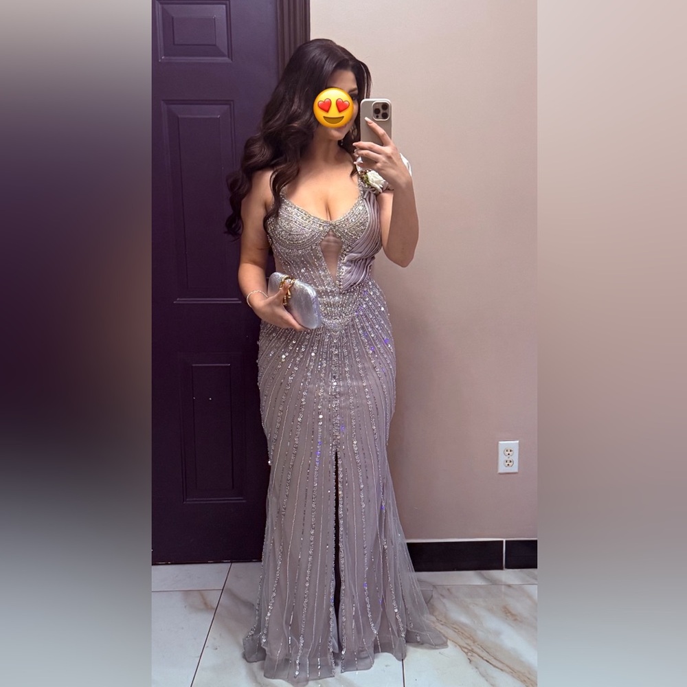 ADORA Silver Sequin Prom Dress